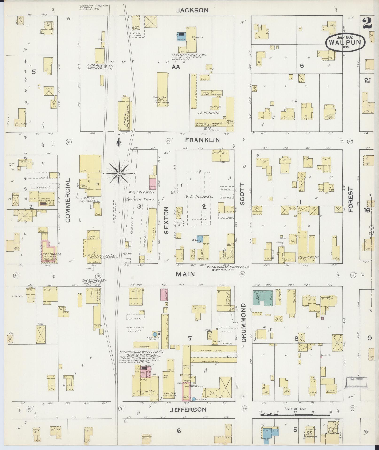 Sanborn Fire Insurance Map from Waupun, Dodge and Fond du Lac Counties, Wisconsin (1892), Sheet #0002 - Complete Map Set gallery image, historic Sanborn map, vintage wall art, Wisconsin Wisconsin