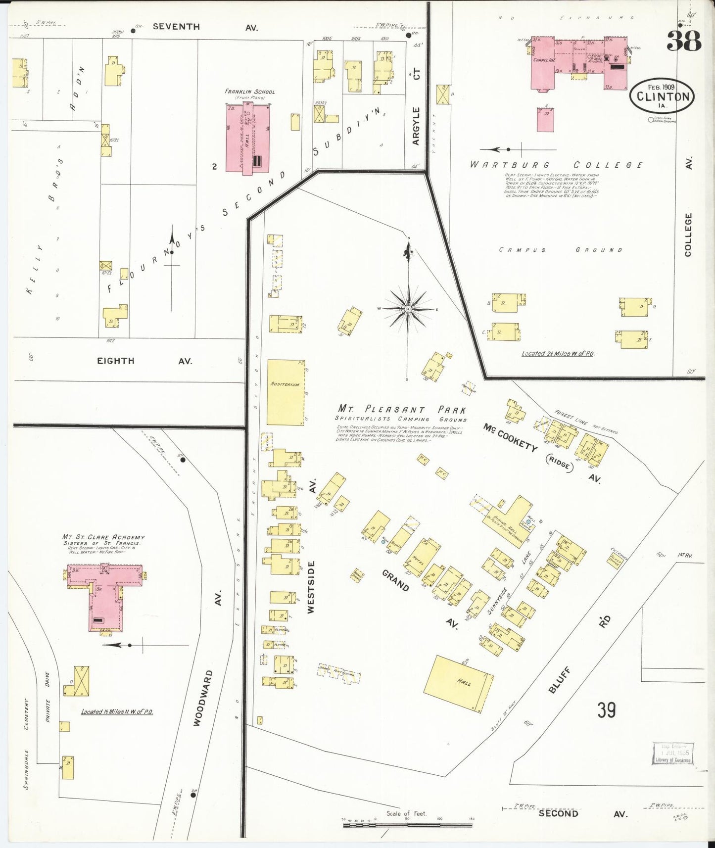 Sanborn Fire Insurance Map from Clinton, Clinton County, Iowa (1909), Sheet #0038 - Historic Sanborn Fire Insurance Map Print, vintage old map wall art
