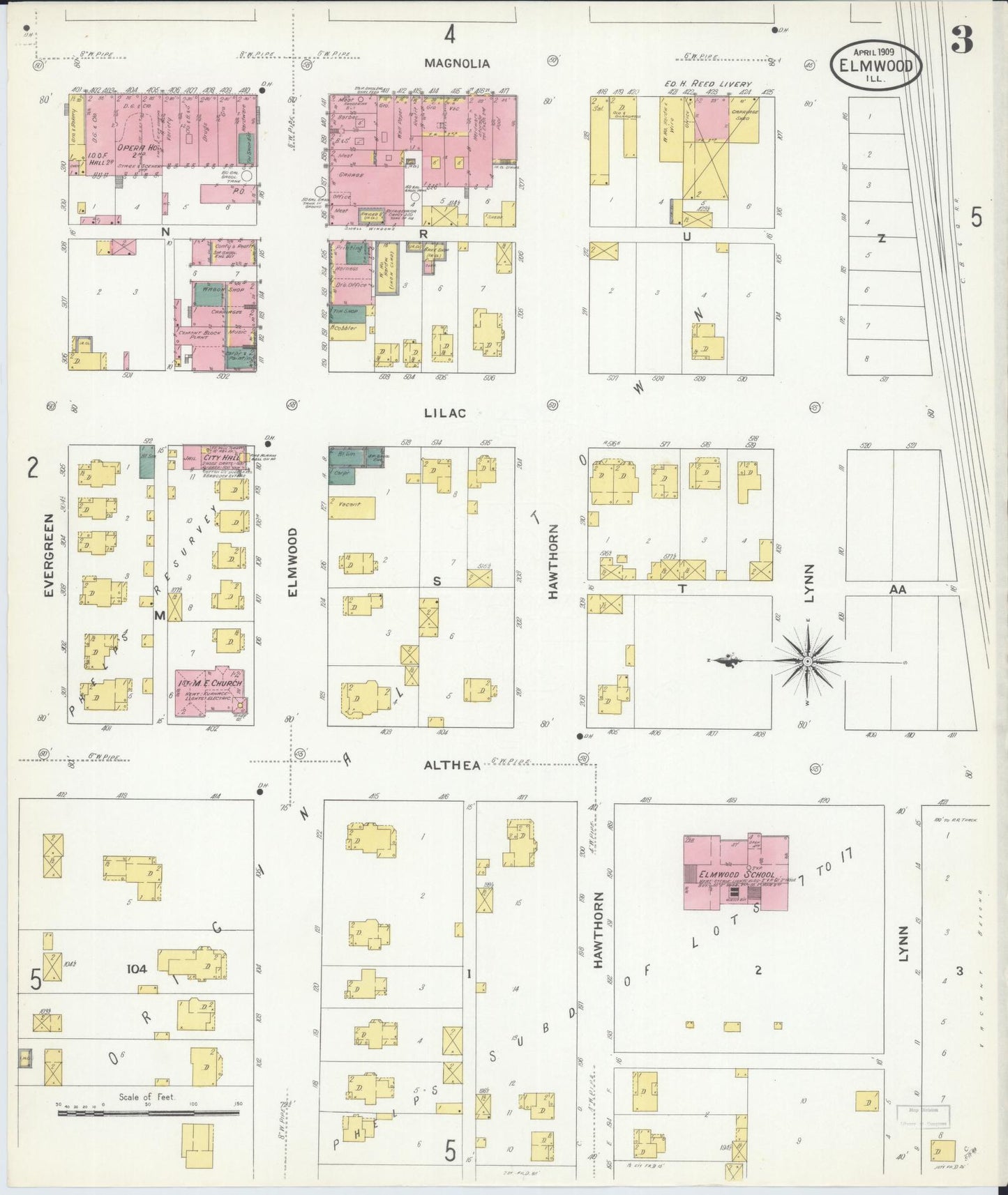 Sanborn Fire Insurance Map from Elmwood, Peoria County, Illinois (1909), Sheet #0003 - Complete Map Set gallery image, historic Sanborn map, vintage wall art, Illinois Illinois
