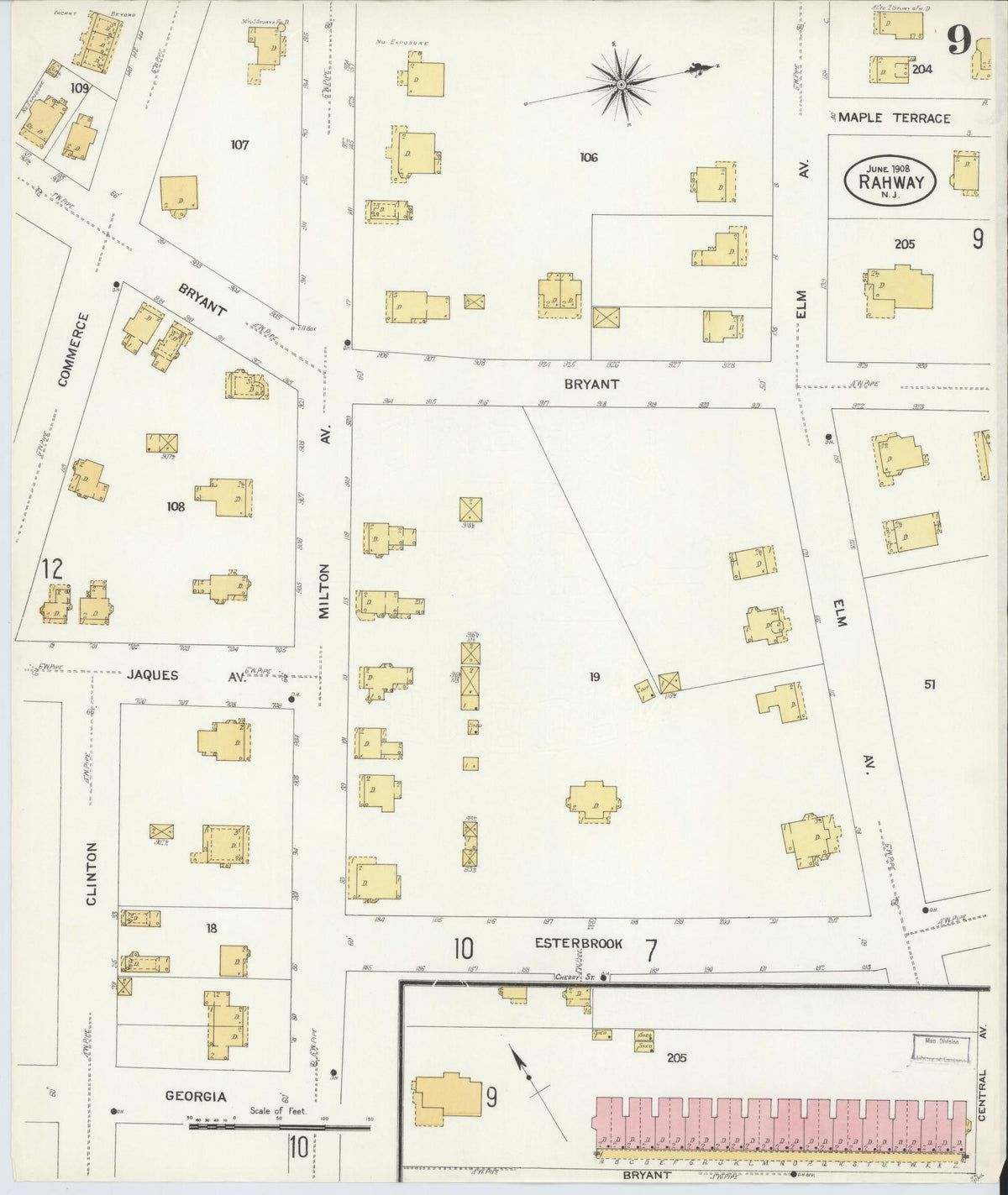 Sanborn Fire Insurance Map from Rahway, Union County, New Jersey (1908), Sheet #0009 - Complete Map Set gallery image, historic Sanborn map, vintage wall art, New Jersey New Jersey