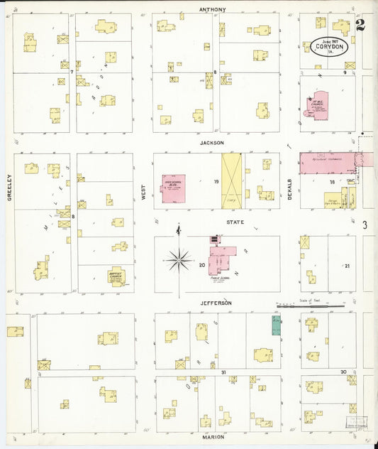 Sanborn Fire Insurance Map from Corydon, Wayne County, Iowa (1907), Sheet #0002 - Historic Sanborn Fire Insurance Map Print, vintage old map wall art
