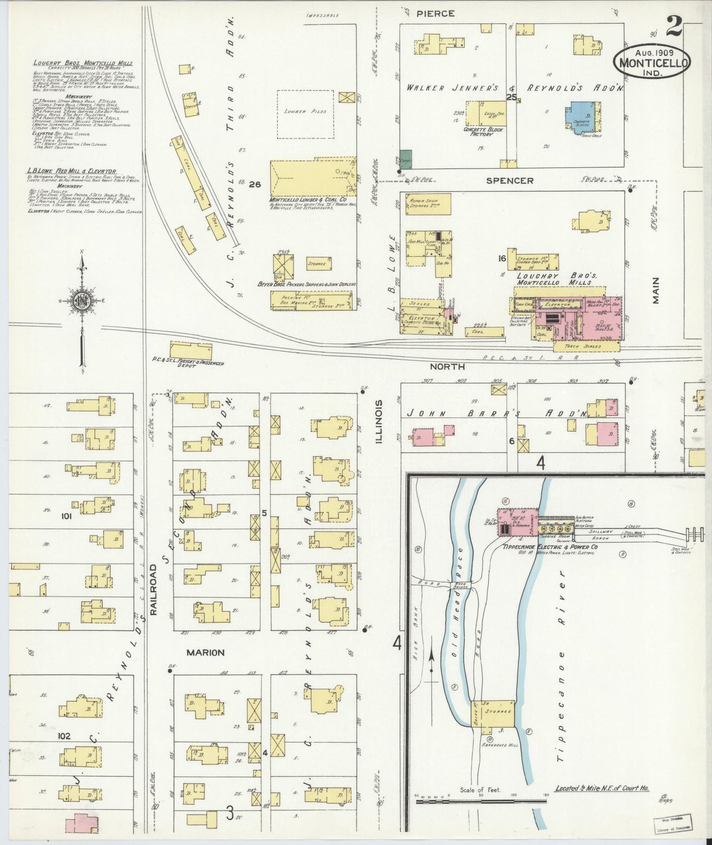Sanborn Fire Insurance Map from Monticello, White County, Indiana (1909), Sheet #0002 - Historic Sanborn Fire Insurance Map Print, vintage old map wall art, antique decor, genealogy gift, Indiana Indiana map
