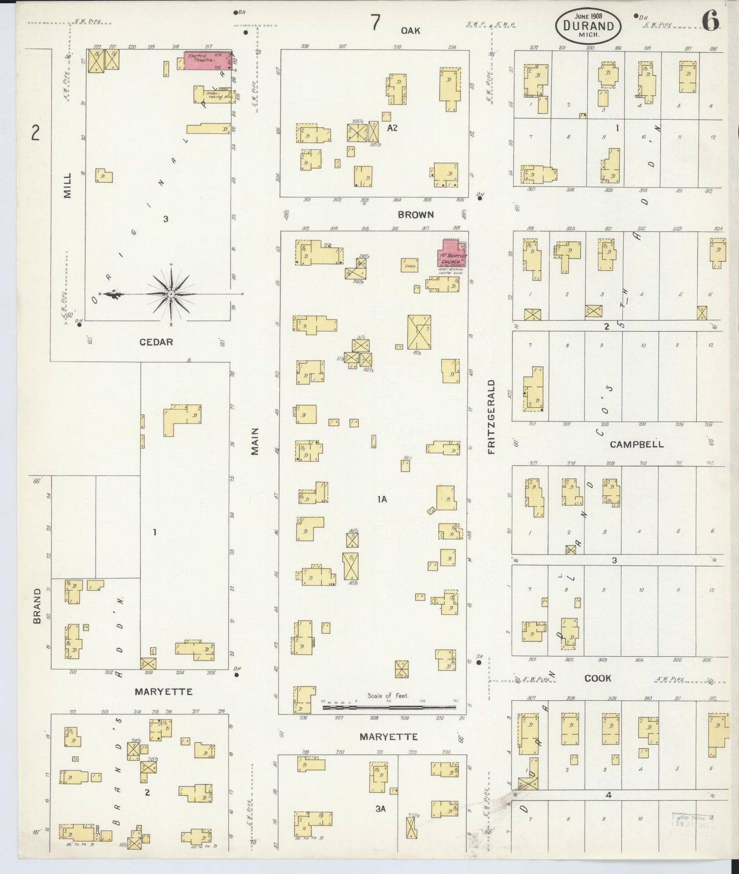 Sanborn Fire Insurance Map from Durand, Shiawassee County, Michigan (1908), Sheet #0006 - Complete Map Set gallery image, historic Sanborn map, vintage wall art, Michigan Michigan
