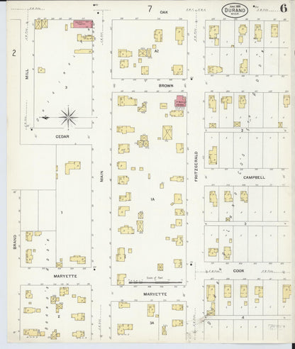 Sanborn Fire Insurance Map from Durand, Shiawassee County, Michigan (1908), Sheet #0006 - Complete Map Set gallery image, historic Sanborn map, vintage wall art, Michigan Michigan