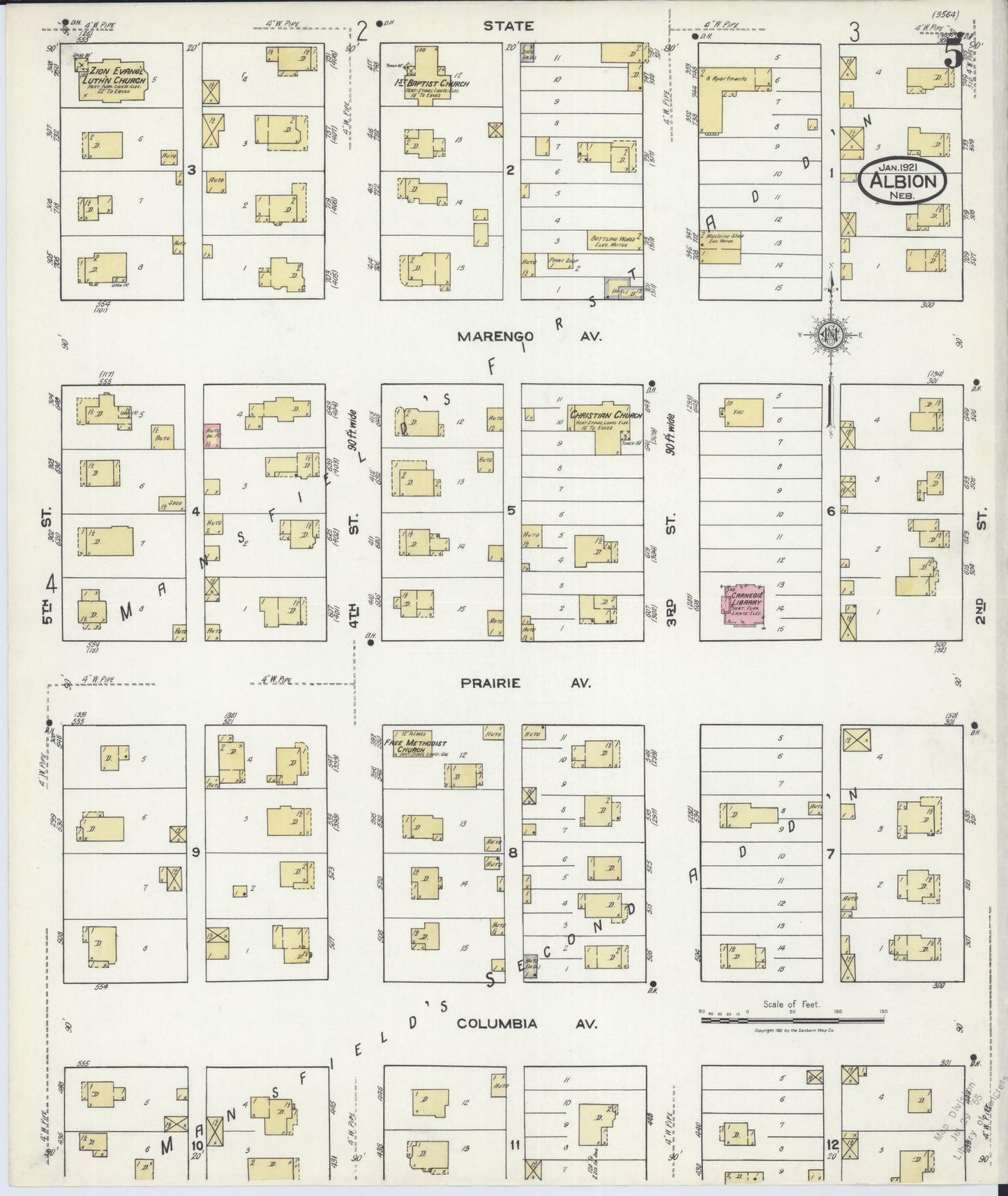 Sanborn Fire Insurance Map from Albion, Boone County, Nebraska (1921), Sheet #0005 - Complete Map Set gallery image, historic Sanborn map, vintage wall art, Nebraska Nebraska
