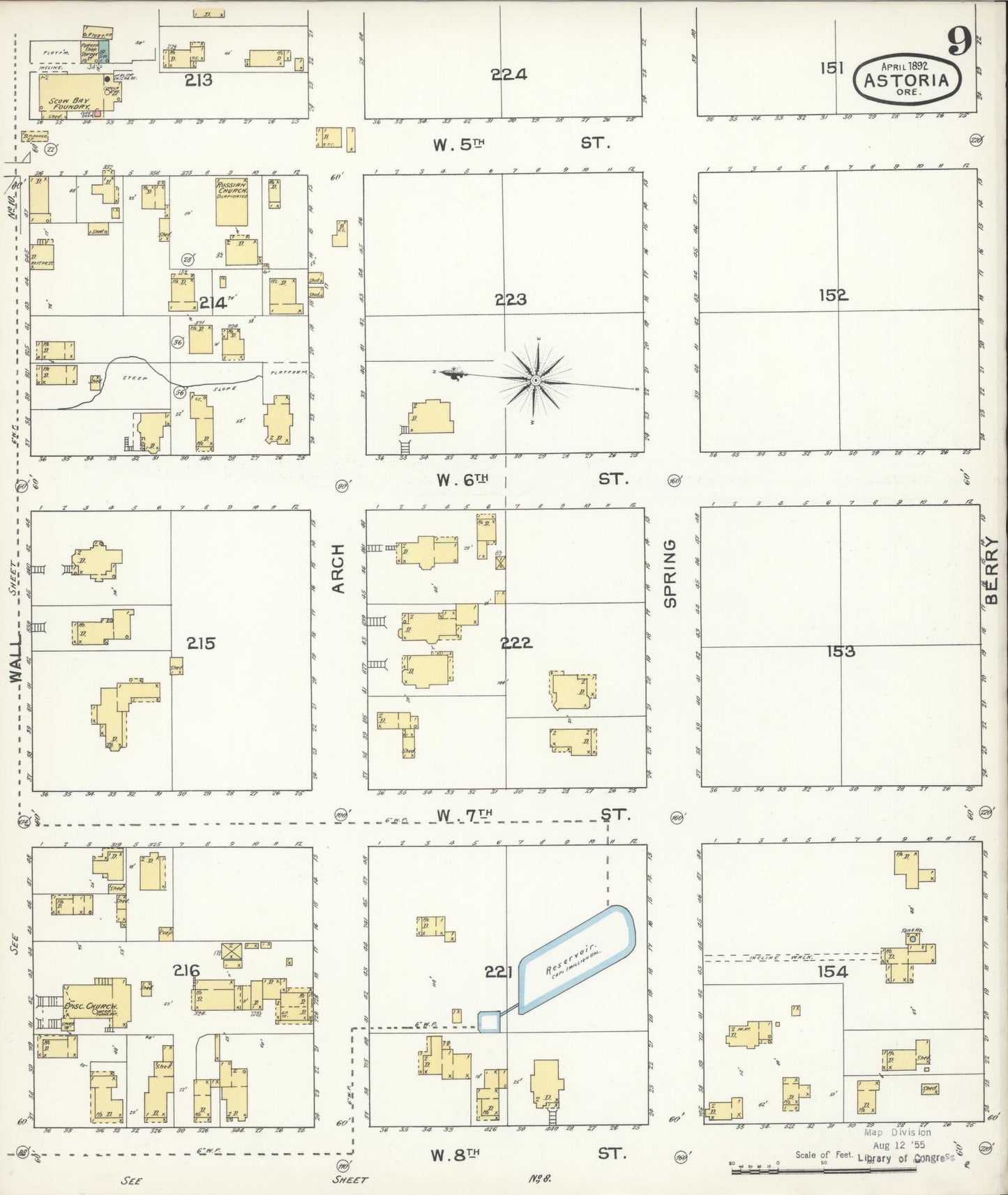 Sanborn Fire Insurance Map from Astoria, Clatsop County, Oregon (1892), Sheet #0009 - Complete Map Set gallery image, historic Sanborn map, vintage wall art, Oregon Oregon