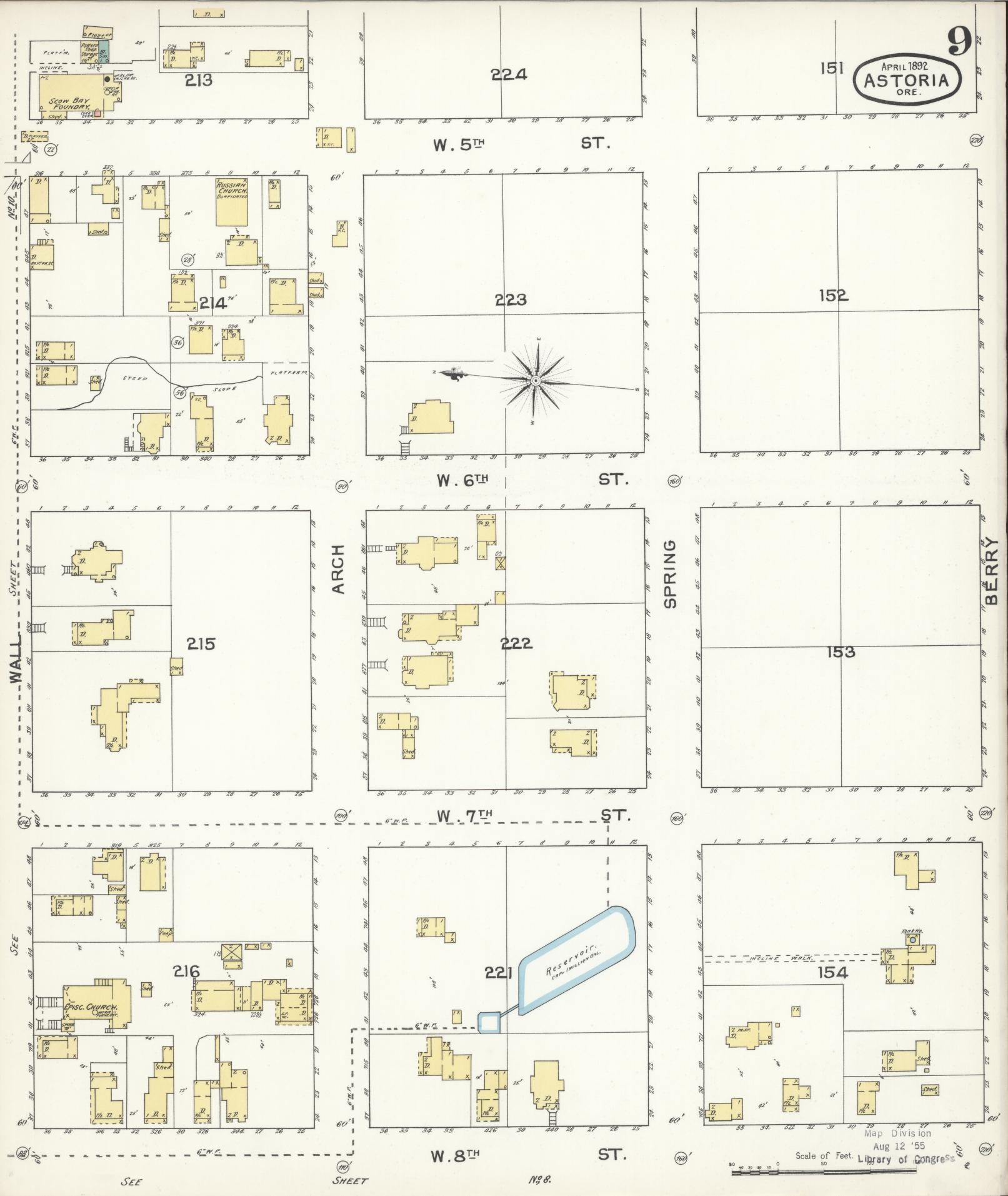 Sanborn Fire Insurance Map from Astoria, Clatsop County, Oregon (1892), Sheet #0009 - Complete Map Set gallery image, historic Sanborn map, vintage wall art, Oregon Oregon