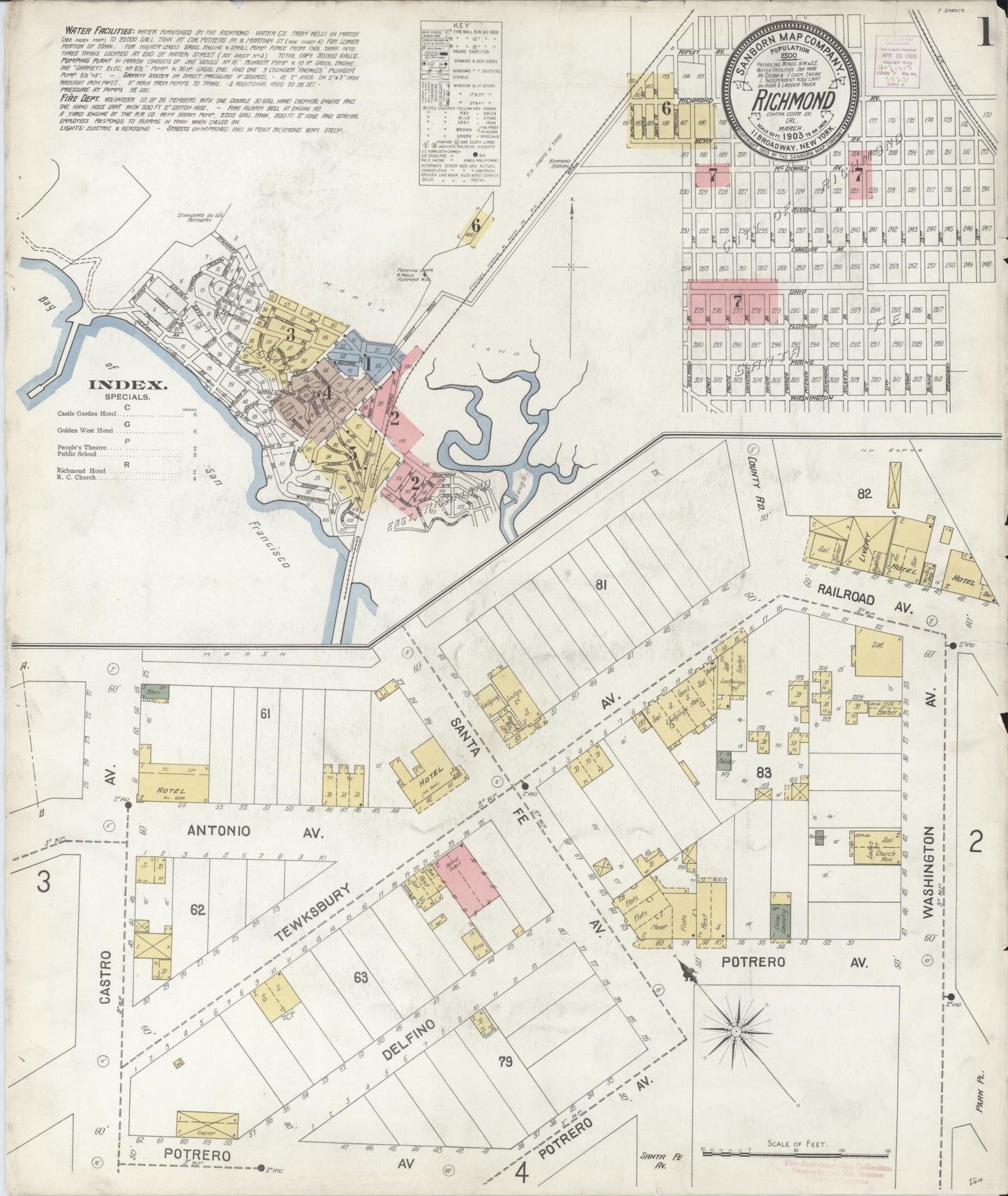 Sanborn Fire Insurance Map from Richmond, Contra Costa County, California (1903), Sheet #0001 - Complete Map Set gallery image, historic Sanborn map, vintage wall art, California California