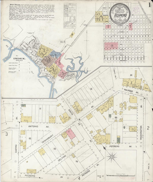 Sanborn Fire Insurance Map from Richmond, Contra Costa County, California (1903), Sheet #0001 - Complete Map Set gallery image, historic Sanborn map, vintage wall art, California California