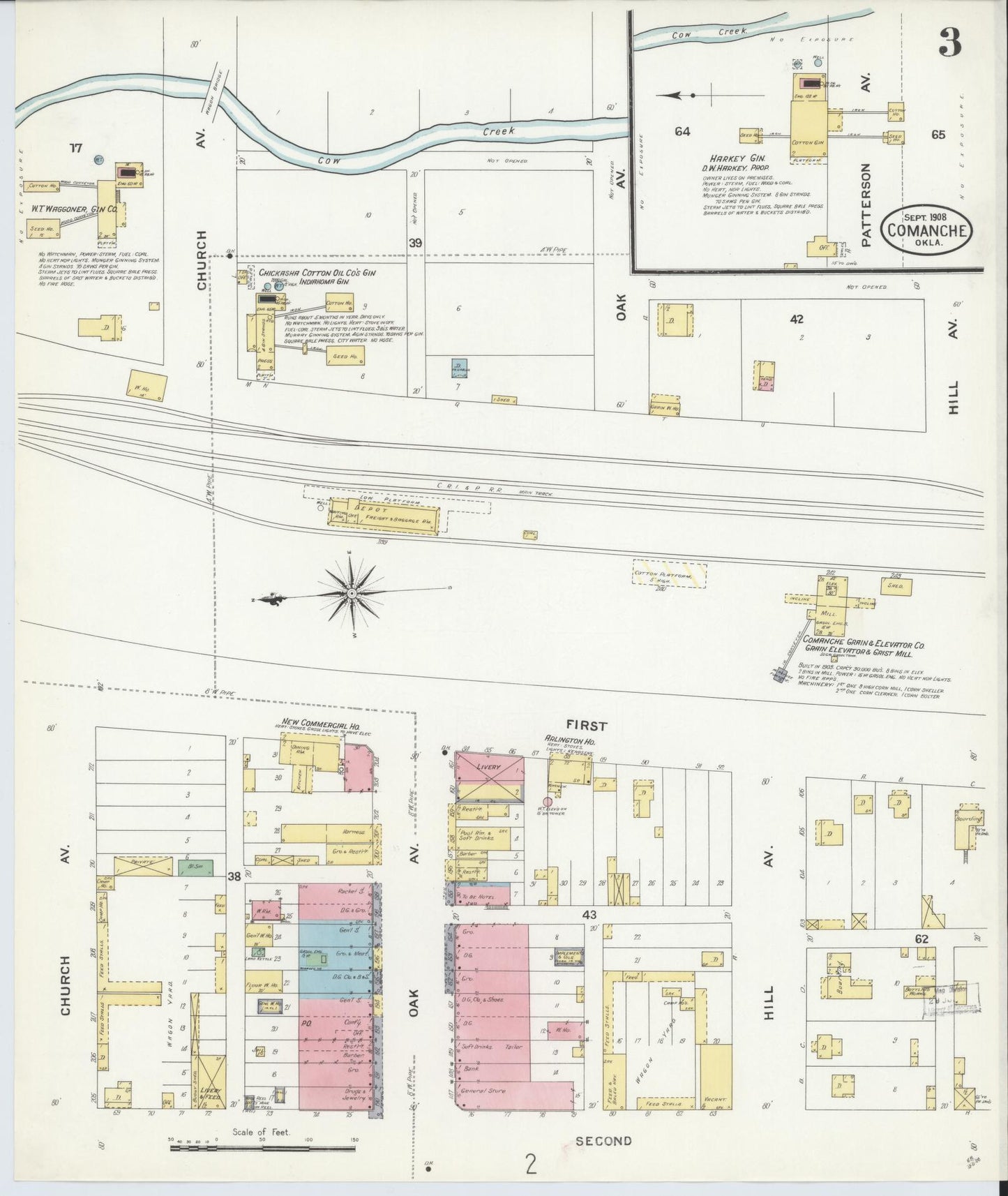 Sanborn Fire Insurance Map from Comanche, Stephens County, Oklahoma (1908), Sheet #0003 - Historic Sanborn Fire Insurance Map Print, vintage old map wall art, antique decor, genealogy gift, Oklahoma Oklahoma map