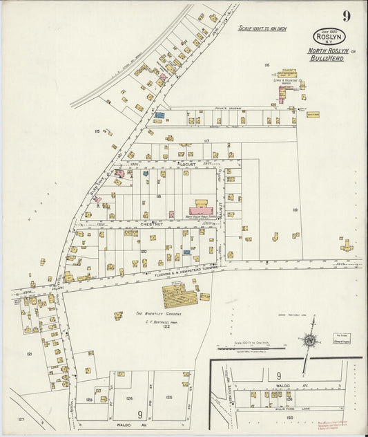 Sanborn Fire Insurance Map from Roslyn, Nassau County, New York (1920), Sheet #0009 - Historic Sanborn Fire Insurance Map Print, vintage old map wall art, antique decor, genealogy gift, New York New York map
