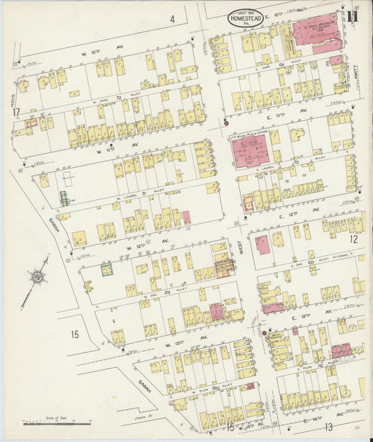 Sanborn Fire Insurance Map from Homestead, Allegheny County, Pennsylvania (1913), Sheet #0011 - Historic Sanborn Fire Insurance Map Print, vintage old map wall art, antique decor, genealogy gift, Pennsylvania Pennsylvania map