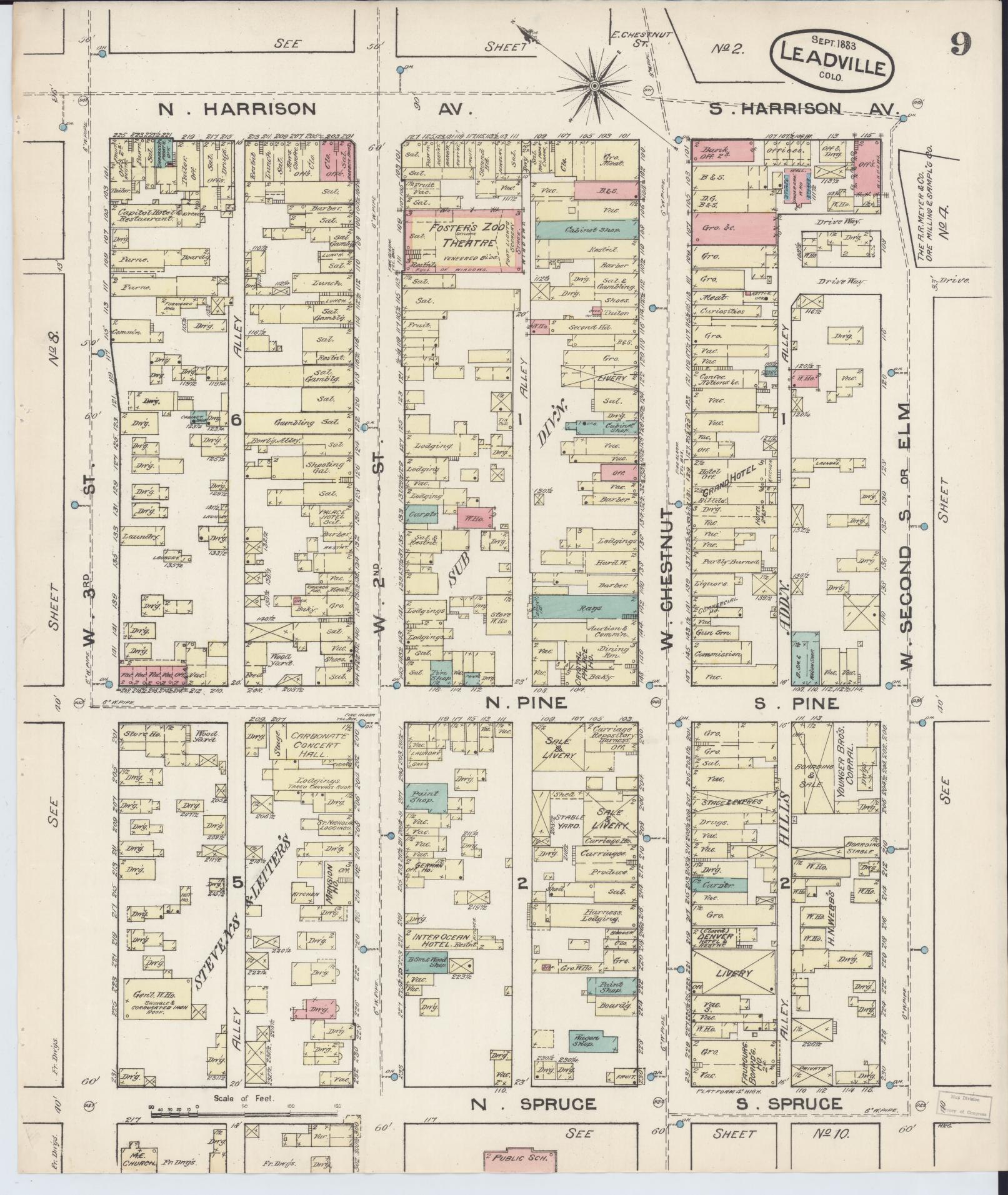 Sanborn Fire Insurance Map from Leadville, Lake County, Colorado (1883), Sheet #0009 - Complete Map Set gallery image, historic Sanborn map, vintage wall art, Colorado Colorado