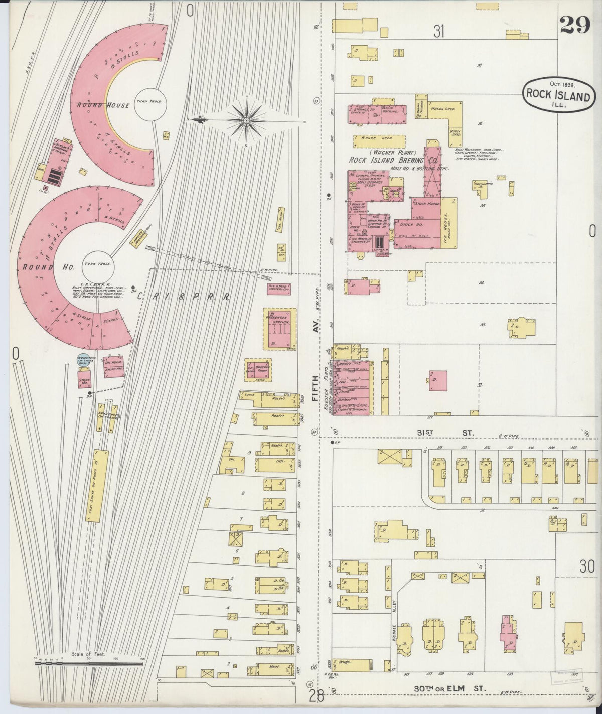 Sanborn Fire Insurance Map from Rock Island, Rock Island County, Illinois (1898), Sheet #0029 - Historic Sanborn Fire Insurance Map Print, vintage old map wall art, antique decor, genealogy gift, Illinois Illinois map