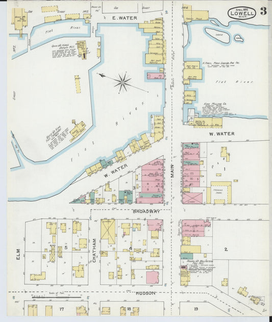 Sanborn Fire Insurance Map from Lowell, Kent County, Michigan (1892), Sheet #0003 - Historic Sanborn Fire Insurance Map Print, vintage old map wall art, antique decor, genealogy gift, Michigan Michigan map