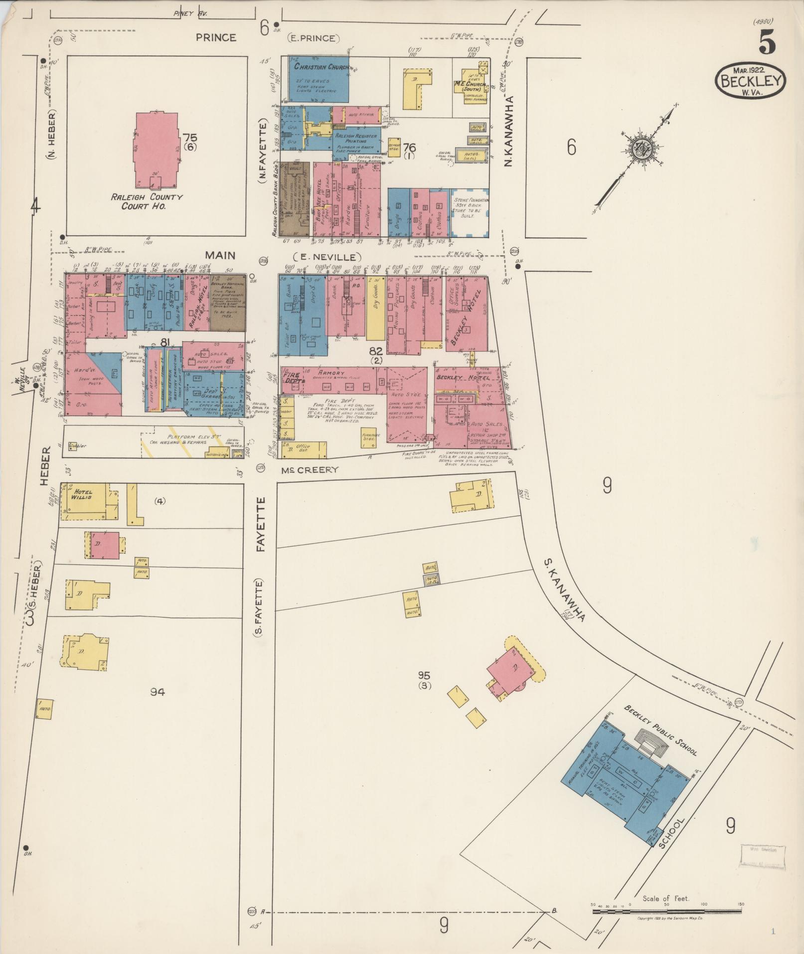 Sanborn Fire Insurance Map from Beckley, Raleigh County, West Virginia (1922), Sheet #0005 - Complete Map Set gallery image, historic Sanborn map, vintage wall art, West Virginia West Virginia