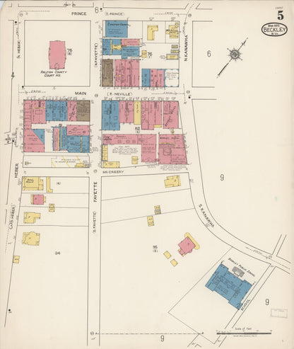 Sanborn Fire Insurance Map from Beckley, Raleigh County, West Virginia (1922), Sheet #0005 - Complete Map Set gallery image, historic Sanborn map, vintage wall art, West Virginia West Virginia