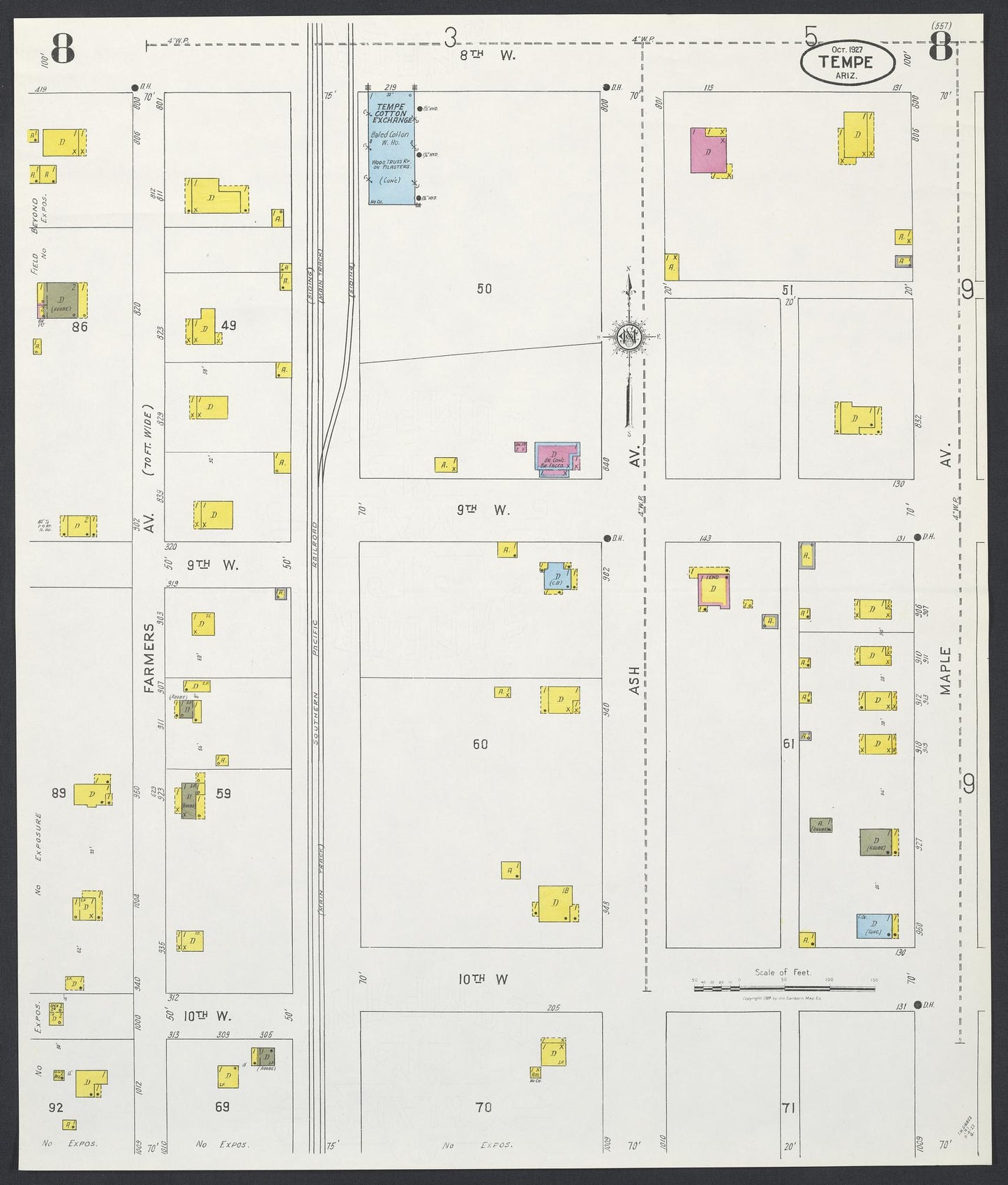 Sanborn Fire Insurance Map from Tempe, Maricopa County, Arizona (1927), Sheet #0008 - Complete Map Set gallery image, historic Sanborn map, vintage wall art, Arizona Arizona