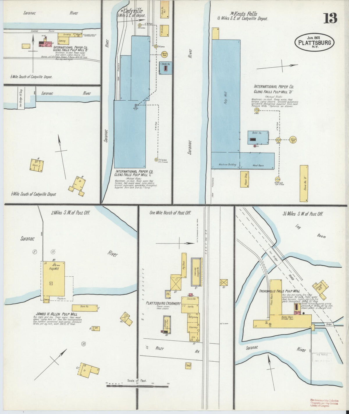 Sanborn Fire Insurance Map from Plattsburg, Clinton County, New York (1902), Sheet #0013 - Complete Map Set gallery image, historic Sanborn map, vintage wall art, New York New York