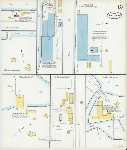 Sanborn Fire Insurance Map from Plattsburg, Clinton County, New York (1902), Sheet #0013 - Complete Map Set gallery image, historic Sanborn map, vintage wall art, New York New York