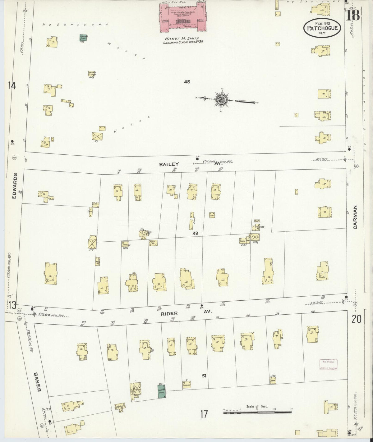 Sanborn Fire Insurance Map from Patchogue, Suffolk County, New York (1910), Sheet #0018 - Complete Map Set gallery image, historic Sanborn map, vintage wall art, New York New York