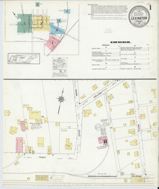 Sanborn Fire Insurance Map from Lexington, Henderson County, Tennessee (1913), Sheet #0001 - Historic Sanborn Fire Insurance Map Print, vintage old map wall art, antique decor, genealogy gift, Tennessee Tennessee map