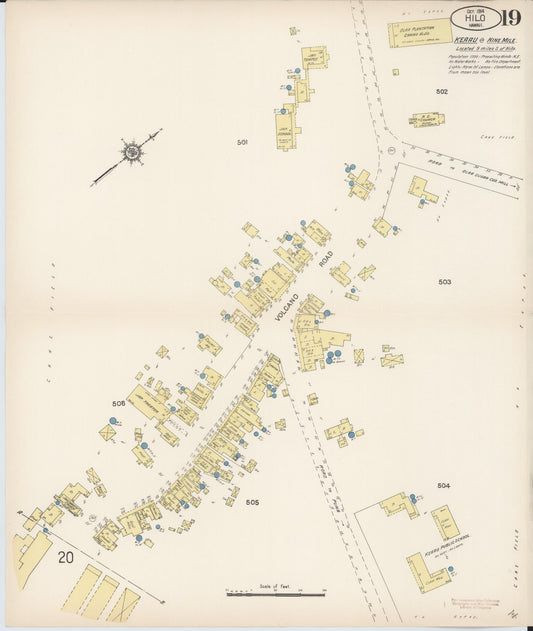 Sanborn Fire Insurance Map from Hilo, Hawaii County, Hawaii (1914), Sheet #0019 - Historic Sanborn Fire Insurance Map Print, vintage old map wall art