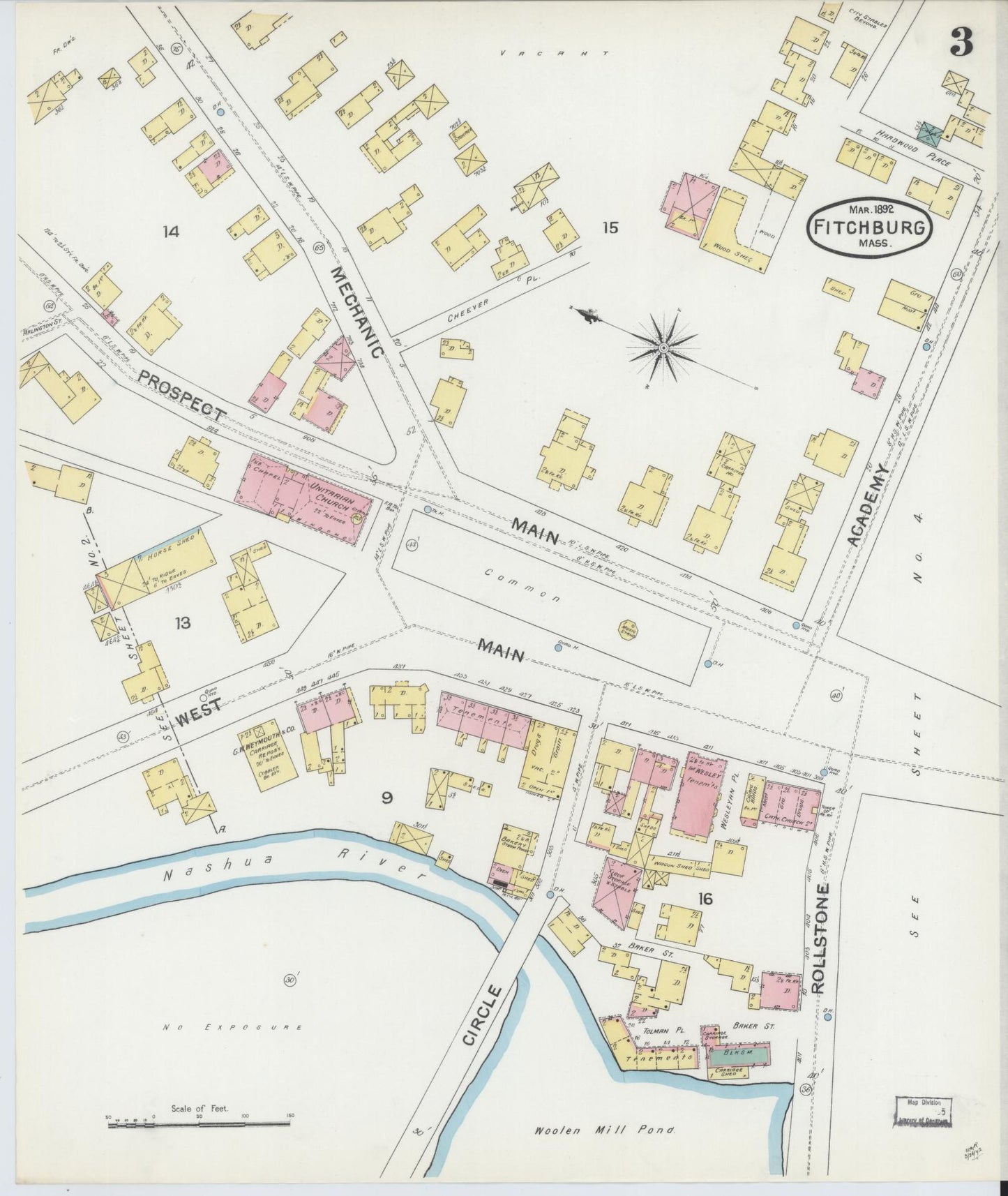 Sanborn Fire Insurance Map from Fitchburg, Worcester County, Massachusetts (1892), Sheet #0003 - Complete Map Set gallery image, historic Sanborn map, vintage wall art, Massachusetts Massachusetts