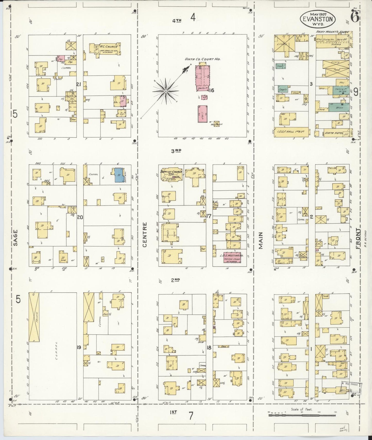 Sanborn Fire Insurance Map from Evanston, Uinta County, Wyoming (1907), Sheet #0006 - Complete Map Set gallery image, historic Sanborn map, vintage wall art, Wyoming Wyoming