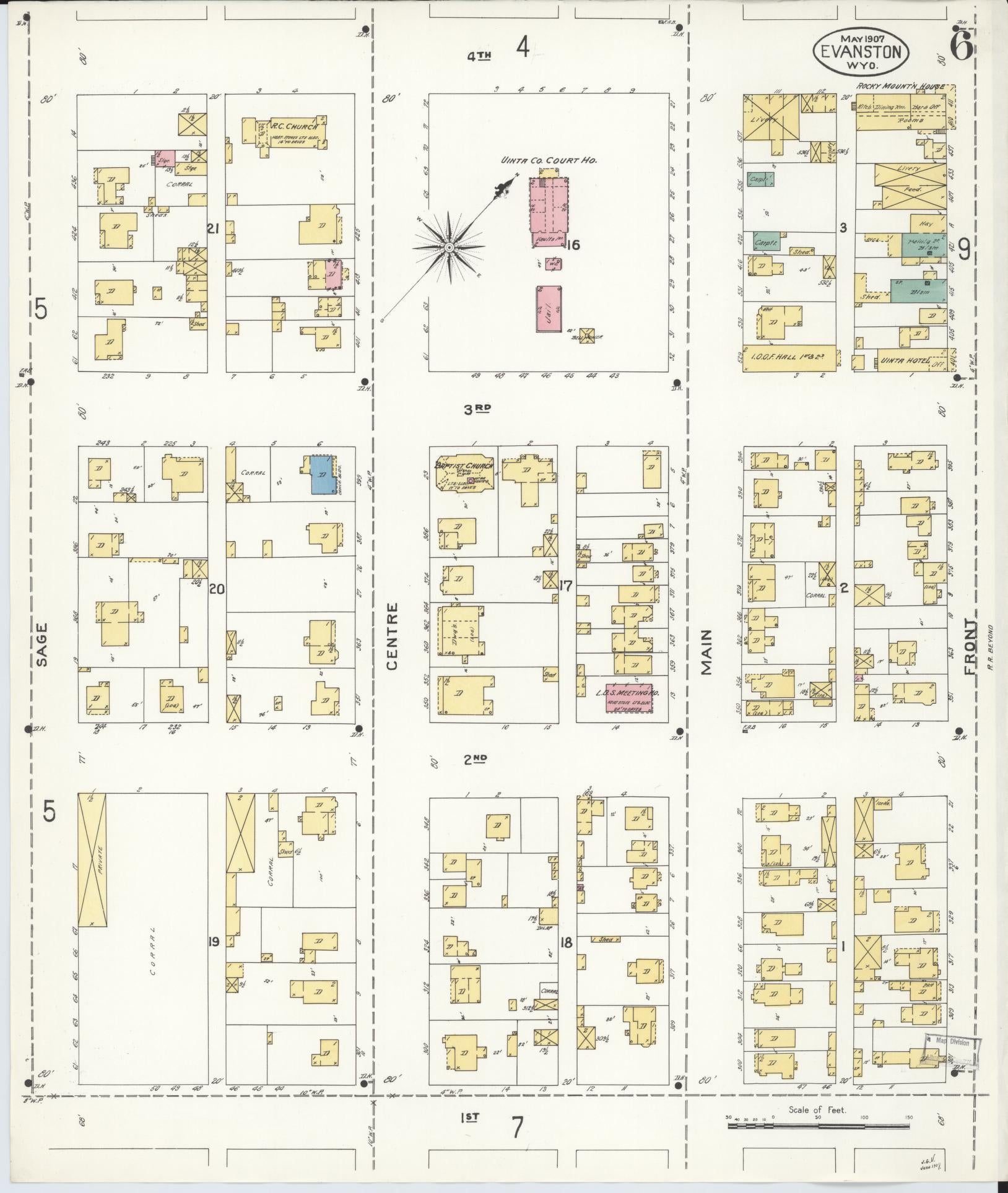 Sanborn Fire Insurance Map from Evanston, Uinta County, Wyoming (1907), Sheet #0006 - Complete Map Set gallery image, historic Sanborn map, vintage wall art, Wyoming Wyoming