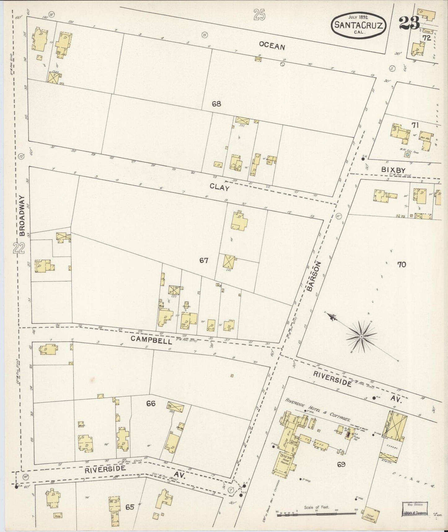 Sanborn Fire Insurance Map from Santa Cruz, Santa Cruz County, California (1892), Sheet #0023 - Complete Map Set gallery image, historic Sanborn map, vintage wall art, California California