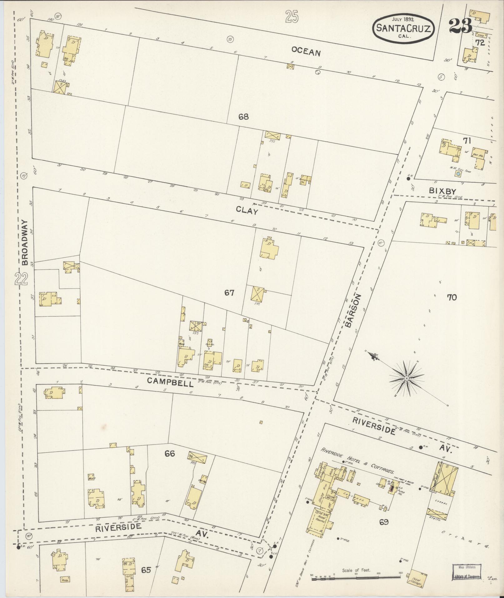 Sanborn Fire Insurance Map from Santa Cruz, Santa Cruz County, California (1892), Sheet #0023 - Complete Map Set gallery image, historic Sanborn map, vintage wall art, California California