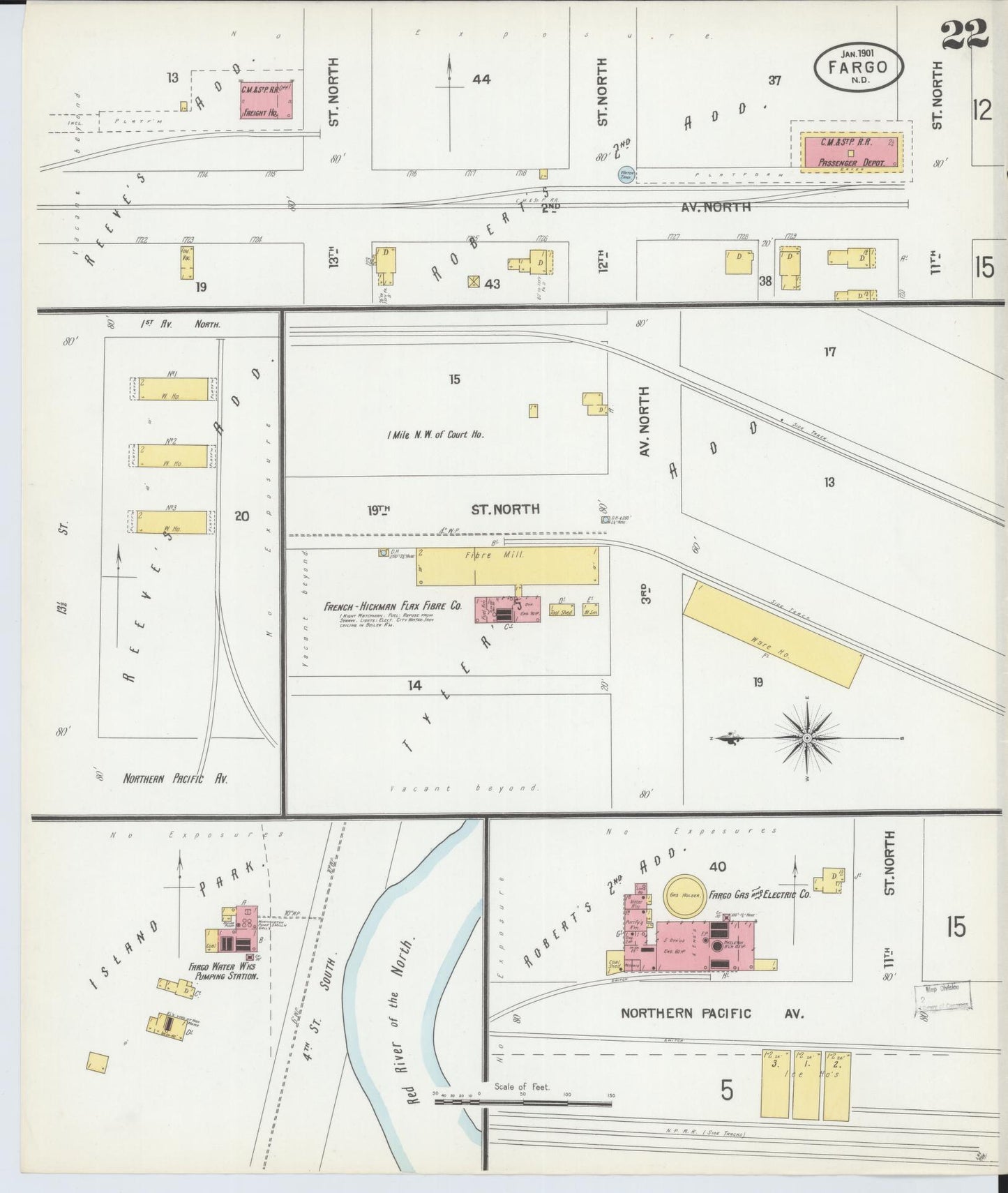 Sanborn Fire Insurance Map from Fargo, Cass County, North Dakota (1901), Sheet #0022 - Complete Map Set gallery image, historic Sanborn map, vintage wall art, North Dakota North Dakota