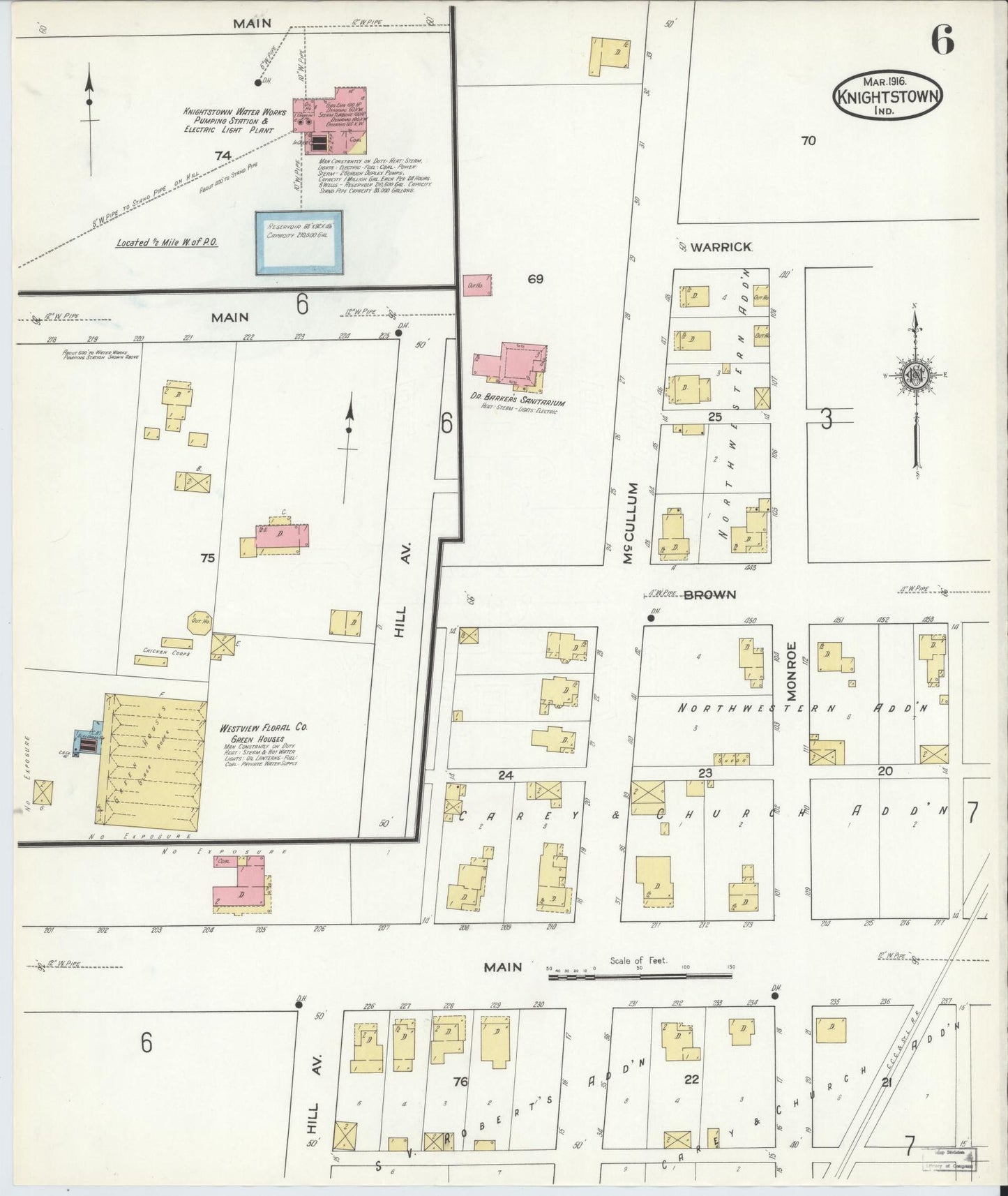 Sanborn Fire Insurance Map from Knightstown, Henry County, Indiana (1916), Sheet #0006 - Complete Map Set gallery image, historic Sanborn map, vintage wall art, Indiana Indiana