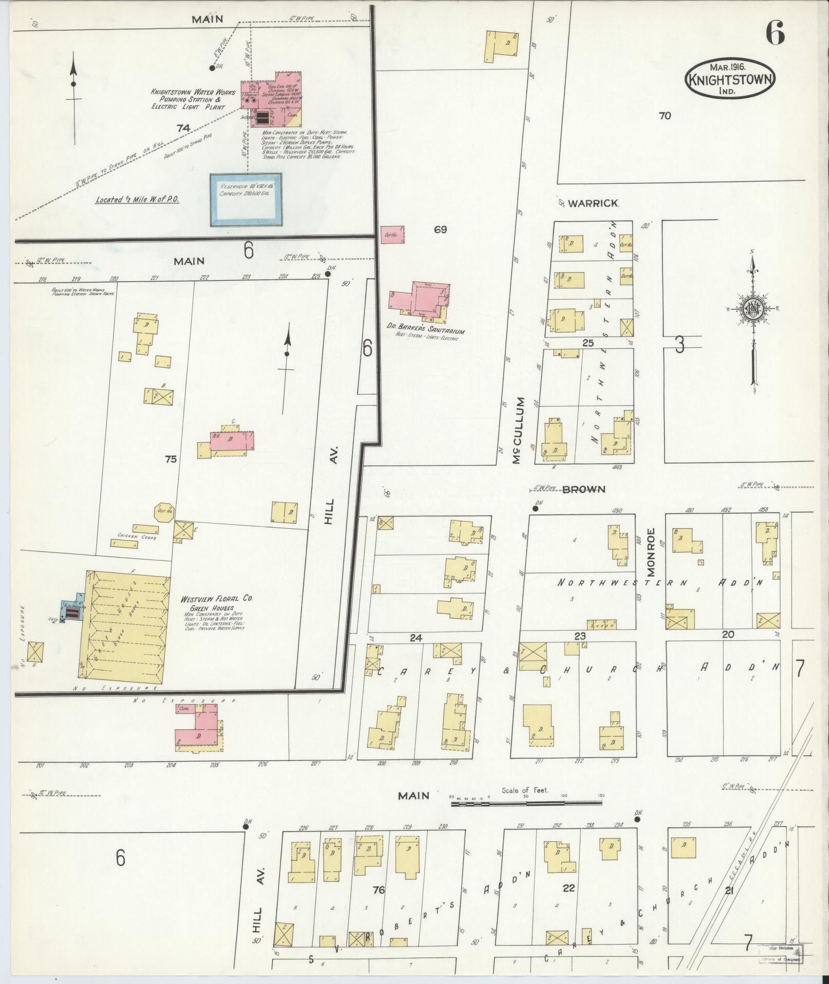 Sanborn Fire Insurance Map from Knightstown, Henry County, Indiana (1916), Sheet #0006 - Complete Map Set gallery image, historic Sanborn map, vintage wall art, Indiana Indiana