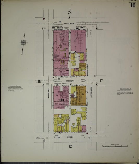 Sanborn Fire Insurance Map from Milwaukee, Milwaukee County, Wisconsin (1910), Sheet #0016 - Historic Sanborn Fire Insurance Map Print, vintage old map wall art, antique decor, genealogy gift, Wisconsin Wisconsin map