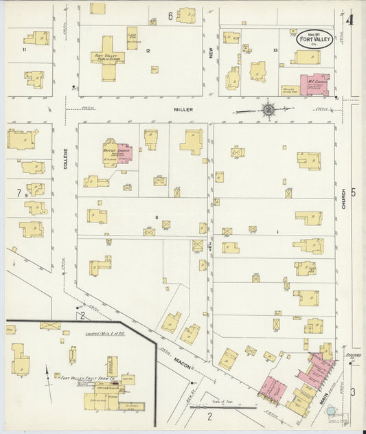 Sanborn Fire Insurance Map from Fort Valley, Peach County, Georgia (1911), Sheet #0004 - Historic Sanborn Fire Insurance Map Print, vintage old map wall art, antique decor, genealogy gift, Georgia Georgia map