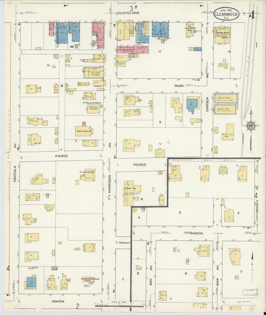 Sanborn Fire Insurance Map from Clearwater, Pinellas County, Florida (1913), Sheet #0004 - Historic Sanborn Fire Insurance Map Print, vintage old map wall art, antique decor, genealogy gift, Florida Florida map
