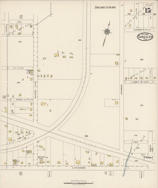 Sanborn Fire Insurance Map from Gonzales, Gonzales County, Texas (1922), Sheet #0015 - Historic Sanborn Fire Insurance Map Print, vintage old map wall art, antique decor, genealogy gift, Texas Texas map