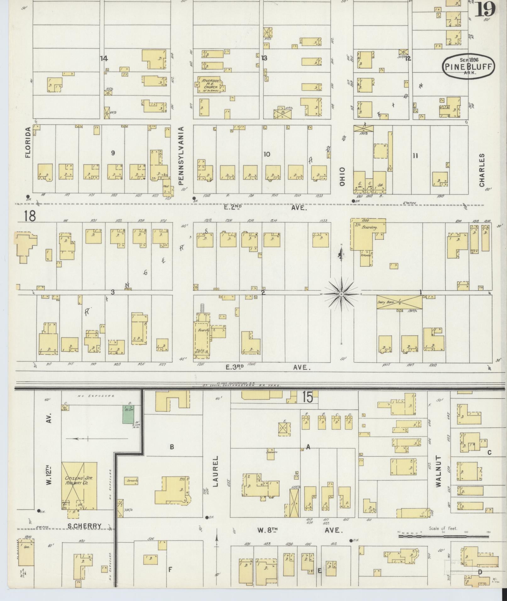Sanborn Fire Insurance Map from Pine Bluff, Jefferson County, Arkansas (1896), Sheet #0019 - Historic Sanborn Fire Insurance Map Print, vintage old map wall art, antique decor, genealogy gift, Arkansas Arkansas map