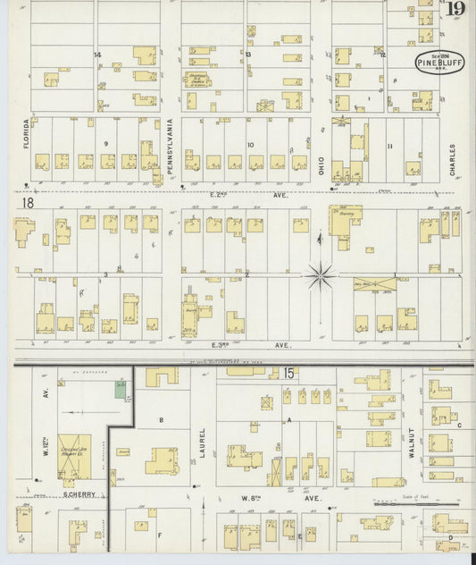Sanborn Fire Insurance Map from Pine Bluff, Jefferson County, Arkansas (1896), Sheet #0019 - Historic Sanborn Fire Insurance Map Print, vintage old map wall art, antique decor, genealogy gift, Arkansas Arkansas map