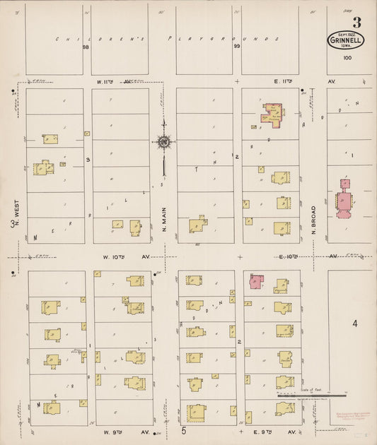 Sanborn Fire Insurance Map from Grinnell, Poweshiek County, Iowa (1922), Sheet #0003 - Historic Sanborn Fire Insurance Map Print, vintage old map wall art
