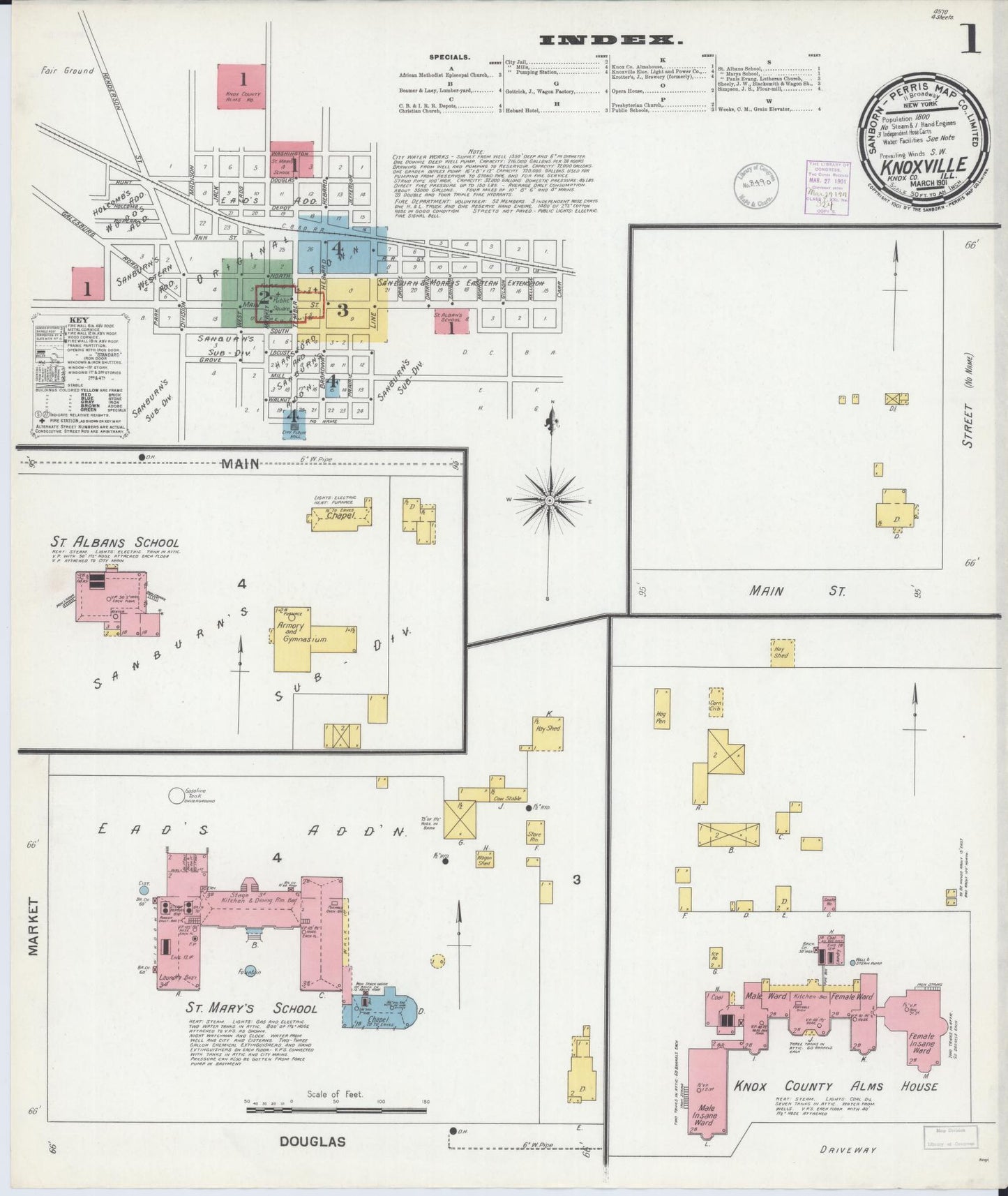 Sanborn Fire Insurance Map from Knoxville, Knox County, Illinois (1901), Sheet #0001 - Complete Map Set gallery image, historic Sanborn map, vintage wall art, Illinois Illinois