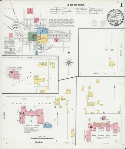 Sanborn Fire Insurance Map from Knoxville, Knox County, Illinois (1901), Sheet #0001 - Complete Map Set gallery image, historic Sanborn map, vintage wall art, Illinois Illinois