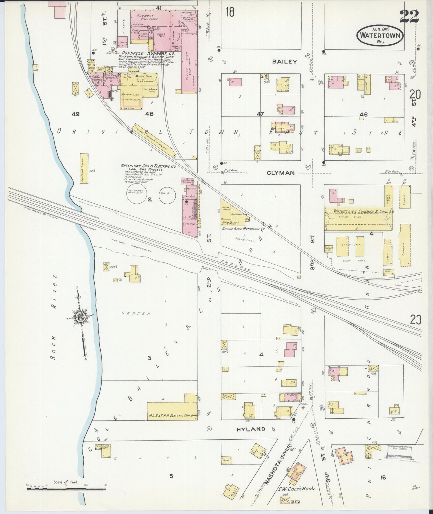 Sanborn Fire Insurance Map from Watertown, Jefferson County, Wisconsin (1909), Sheet #0022 - Complete Map Set gallery image, historic Sanborn map, vintage wall art, Wisconsin Wisconsin