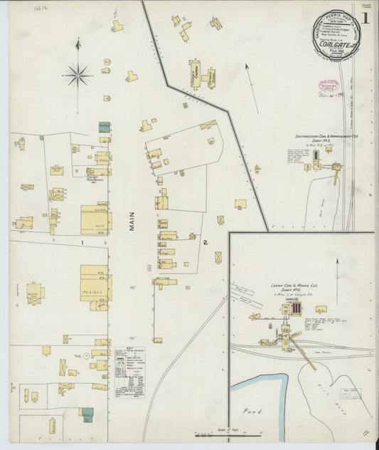 Sanborn Fire Insurance Map from Coalgate, Coal County, Oklahoma (1894), Sheet #0001 - Historic Sanborn Fire Insurance Map Print, vintage old map wall art, antique decor, genealogy gift, Oklahoma Oklahoma map