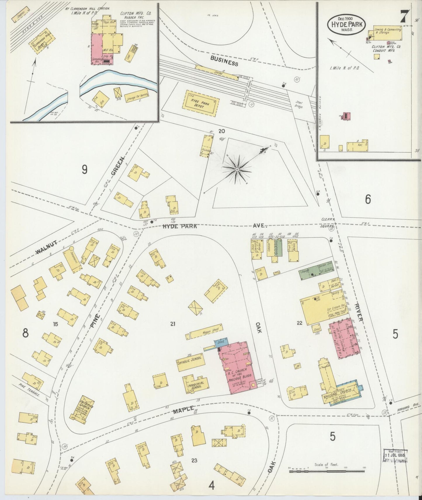 Sanborn Fire Insurance Map from Hyde Park, Norfolk County, Massachusetts (1900), Sheet #0007 - Complete Map Set gallery image, historic Sanborn map, vintage wall art, Massachusetts Massachusetts