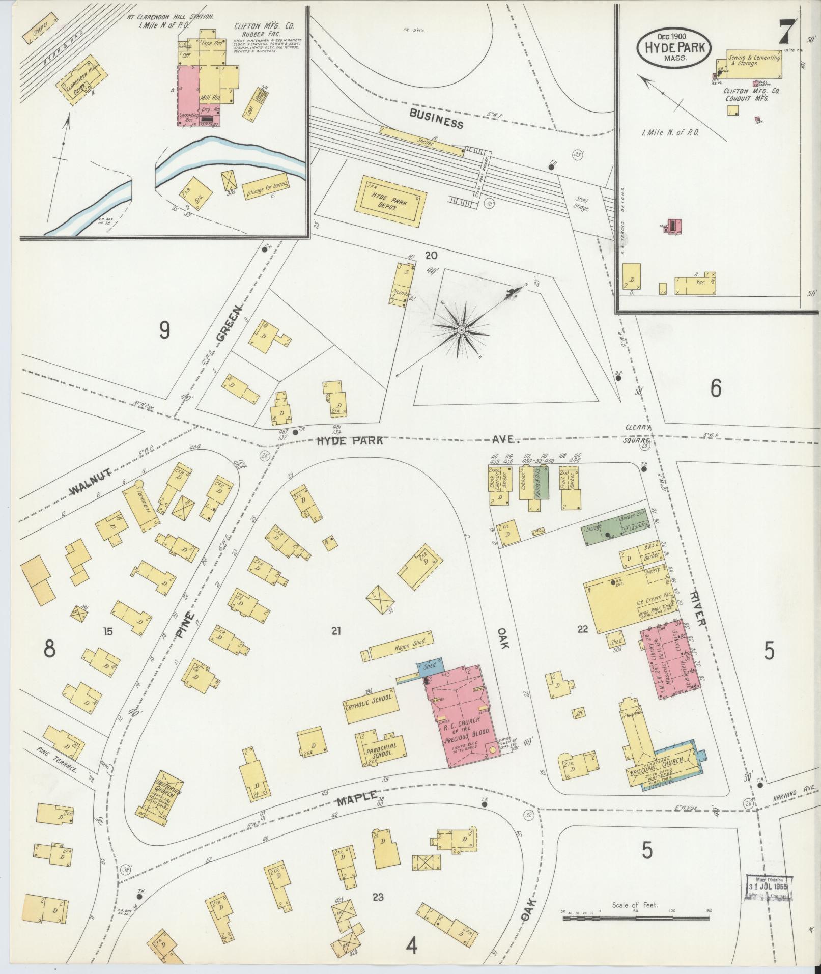 Sanborn Fire Insurance Map from Hyde Park, Norfolk County, Massachusetts (1900), Sheet #0007 - Complete Map Set gallery image, historic Sanborn map, vintage wall art, Massachusetts Massachusetts