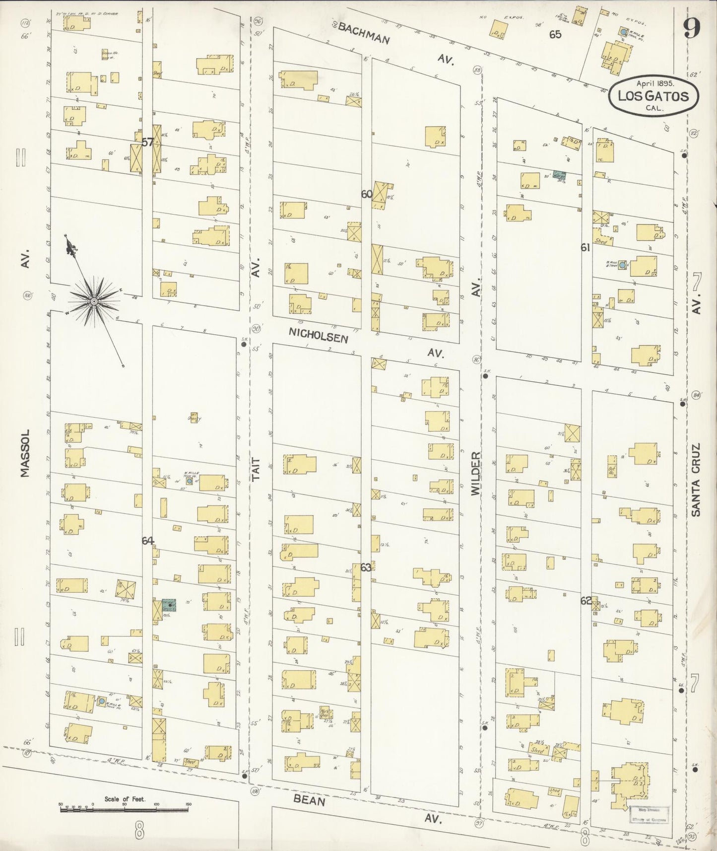 Sanborn Fire Insurance Map from Los Gatos, Santa Clara County, California (1895), Sheet #0009 - Historic Sanborn Fire Insurance Map Print, vintage old map wall art, antique decor, genealogy gift, California California map