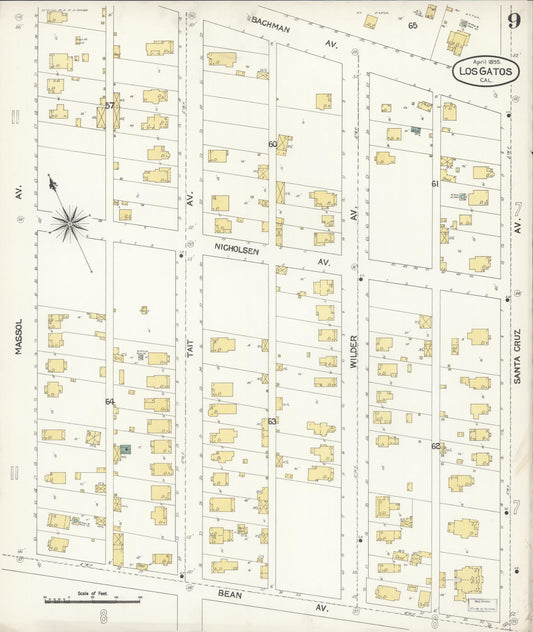 Sanborn Fire Insurance Map from Los Gatos, Santa Clara County, California (1895), Sheet #0009 - Historic Sanborn Fire Insurance Map Print, vintage old map wall art, antique decor, genealogy gift, California California map
